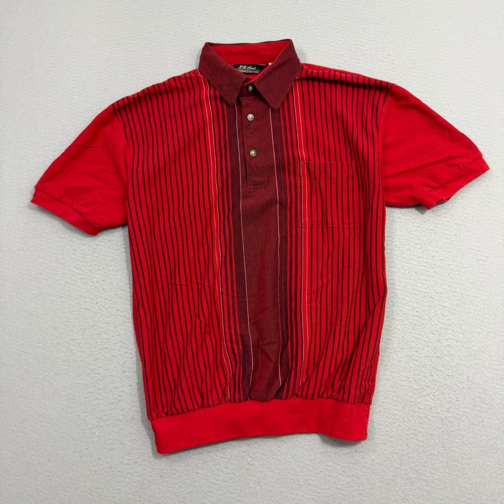 Vintage LD Sport Polo Shirt Men's Medium Red Striped Short Sleeve Preppy 80s
